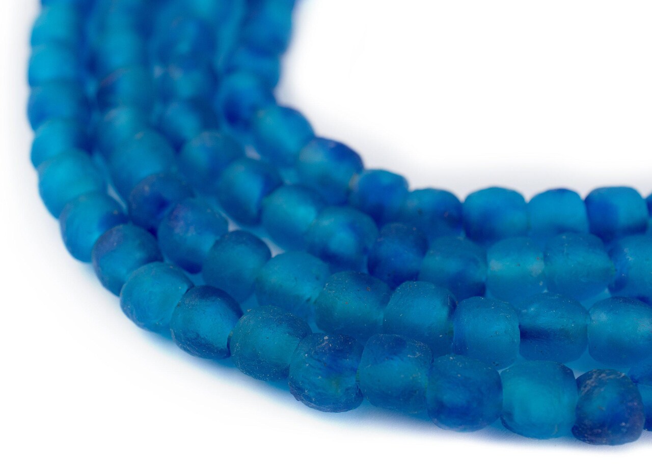 The Bead Chest African Recycled Glass Beads – Handmade in Ghana – Aqua Swirl 7mm Strand for Jewelry Making, Crafts, and Home Decor I Approximately 70-80 Beads